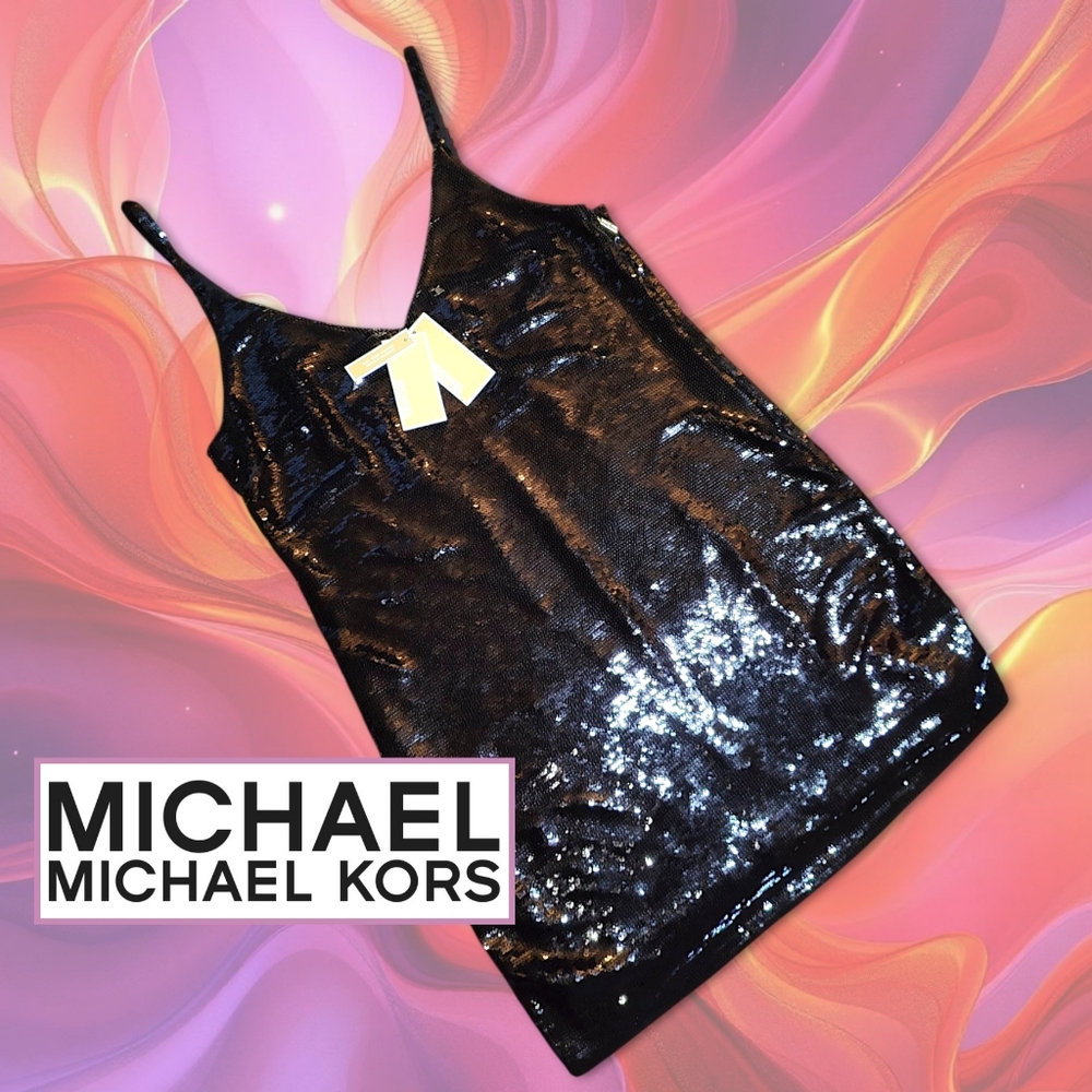 MICHAEL KORS Black Sequin V-neck Mini Slip Dress - NWT